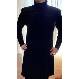 Jamie Brooke Trapeze Dress Women's 8 Black Velvet Mock Neck Back Zip Long Sleeve